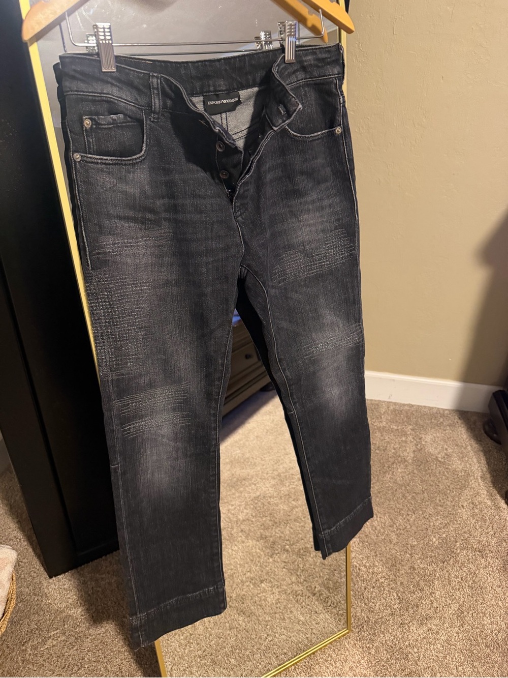Emporio Armani Men's Black Washed Slim Straight Jeans